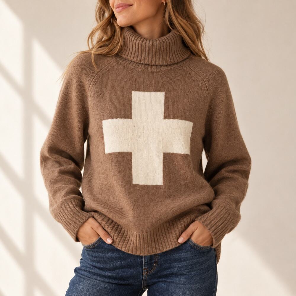 Two Bees Cashmere Wool Cashmere Swiss Cross Turtleneck Sweater XS Luxury Cozy